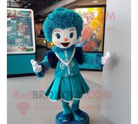 Personnage De Costume De Mascotte Redbrokoly De Danseuse Irlandaise Bleu Sarcelle Habillé D'un Manteau Et De Porte-Clés Multicolore