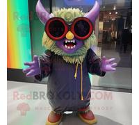 Personnage De Costume De Mascotte Redbrokoly De Démon Habillé D'une Parka Et De Lunettes De Soleil Multicolore