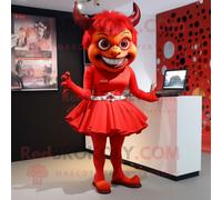 Personnage De Costume De Mascotte Redbrokoly De Diable Rouge Habillé D'une Jupe Crayon Et D'épingles À Cheveux Multicolore