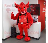 Personnage De Costume De Mascotte Redbrokoly De Diable Rouge Habillé D'une Veste Et De Portefeuilles Multicolore