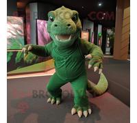 Personnage De Costume De Mascotte Redbrokoly De Dragon De Komodo Vert Forêt Vêtu D'un Short De Course Et De Châles Multicolore