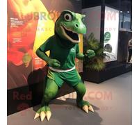 Personnage De Costume De Mascotte Redbrokoly De Dragon De Komodo Vert Forêt Vêtu D'un Short De Course Et De Châles Multicolore
