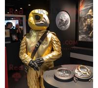 Personnage De Costume De Mascotte Redbrokoly De Faucon D'or Habillé D'une Veste De Motard Et De Porte-Monnaie Multicolore
