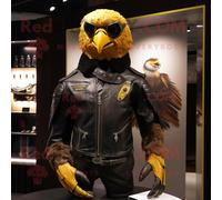 Personnage De Costume De Mascotte Redbrokoly De Faucon D'or Habillé D'une Veste De Motard Et De Porte-Monnaie Multicolore