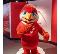 Personnage De Costume De Mascotte Redbrokoly De Faucon Rouge Habillé D'un T-Shirt Polo Et De Pinces À Cheveux Multicolore