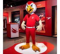 Personnage De Costume De Mascotte Redbrokoly De Faucon Rouge Habillé D'un T-Shirt Polo Et De Pinces À Cheveux Multicolore