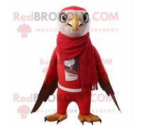 Personnage De Costume De Mascotte Redbrokoly De Faucon Rouge Habillé D'une Chemise Henley Et De Clips D'écharpe Multicolore