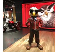 Personnage De Costume De Mascotte Redbrokoly De Faucon Rouge Habillé D'une Veste De Motard Et De Noeuds Papillon Multicolore