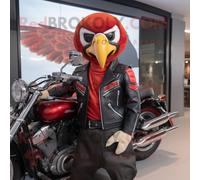 Personnage De Costume De Mascotte Redbrokoly De Faucon Rouge Habillé D'une Veste De Motard Et De Noeuds Papillon Multicolore