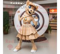 Personnage De Costume De Mascotte Redbrokoly De Fer À Cheval Beige Vêtu D'une Jupe Circulaire Et De Bracelets De Cheville Multicolore