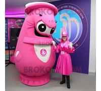 Personnage De Costume De Mascotte Redbrokoly De Fer À Cheval Rose Habillé D'une Jupe Portefeuille Et De Montres Multicolore