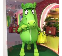 Personnage De Costume De Mascotte Redbrokoly De Fer À Cheval Vert Citron Vêtu D'une Couverture Et De Sacs À Main Multicolore