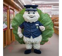 Personnage De Costume De Mascotte Redbrokoly De Feuille De Chou Bleu Marine Habillé D'une Chemise En Popeline Et De Casquettes Multicolore