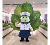 Personnage De Costume De Mascotte Redbrokoly De Feuille De Chou Bleu Marine Habillé D'une Chemise En Popeline Et De Casquettes Multicolore