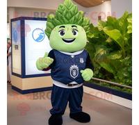 Personnage De Costume De Mascotte Redbrokoly De Feuille De Chou Bleu Marine Habillé D'une Chemise Henley Et De Montres Bracelet Multicolore