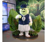 Personnage De Costume De Mascotte Redbrokoly De Feuille De Chou Bleu Marine Habillé D'une Chemise Henley Et De Montres Bracelet Multicolore