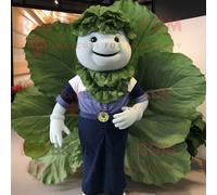 Personnage De Costume De Mascotte Redbrokoly De Feuille De Chou Bleu Marine Habillé D'une Chemise Henley Et De Montres Bracelet Multicolore
