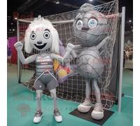 Personnage De Costume De Mascotte Redbrokoly De Filet De Volley-Ball Argenté Habillé D'une Mini Robe Et De Porte-Documents Multicolore