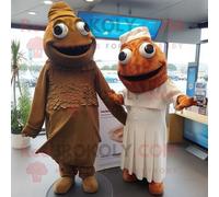 Personnage De Costume De Mascotte Redbrokoly De Fish And Chips Marron Habillé D'une Robe Taille Empire Et De Boutons De Manchette Multicolore