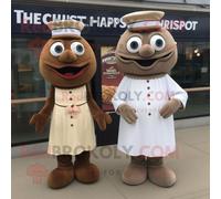 Personnage De Costume De Mascotte Redbrokoly De Fish And Chips Marron Habillé D'une Robe Taille Empire Et De Boutons De Manchette Multicolore