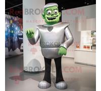 Personnage De Costume De Mascotte Redbrokoly De Frankenstein Argenté Habillé D'un Col Roulé Et De Broches Multicolore