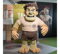 Personnage De Costume De Mascotte Redbrokoly De Frankenstein Beige Vêtu D'un Maillot De Rugby Et De Boucles D'oreilles Multicolore