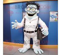 Personnage De Costume De Mascotte Redbrokoly De Frankenstein Blanc Habillé D'un Jean Et De Portefeuilles Multicolore