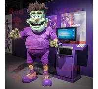Personnage De Costume De Mascotte Redbrokoly De Frankenstein Violet Vêtu D'un Short De Course Et De Montres Multicolore