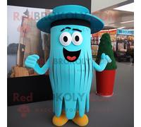 Personnage De Costume De Mascotte Redbrokoly De Frites Turquoise Habillé D'une Culotte Et De Chapeaux Multicolore