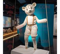 Personnage De Costume De Mascotte Redbrokoly De Funambule Blanc Habillé D'un Cardigan Et De Sacs À Main Multicolore