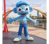 Personnage De Costume De Mascotte Redbrokoly De Funambule Bleu Ciel Habillé D'un Jean Boyfriend Et De Coussinets Pour Les Pieds Multicolore