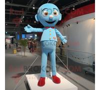 Personnage De Costume De Mascotte Redbrokoly De Funambule Bleu Ciel Habillé D'un Jean Maman Et D'épinglettes Multicolore