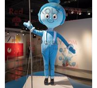 Personnage De Costume De Mascotte Redbrokoly De Funambule Bleu Ciel Habillé D'un Jean Maman Et D'épinglettes Multicolore