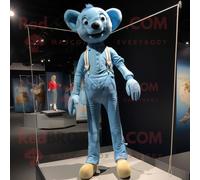 Personnage De Costume De Mascotte Redbrokoly De Funambule Bleu Ciel Habillé D'un Jean Maman Et D'épinglettes Multicolore