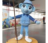 Personnage De Costume De Mascotte Redbrokoly De Funambule Bleu Ciel Habillé D'un Jean Maman Et D'épinglettes Multicolore