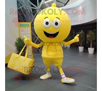Personnage De Costume De Mascotte Redbrokoly De Funambule Jaune Citron Habillé D'un Costume Et De Sacs Fourre-Tout Multicolore