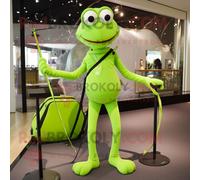 Personnage De Costume De Mascotte Redbrokoly De Funambule Vert Citron Vêtu D'un Pantalon De Jogging Et De Sacs Messenger Multicolore