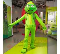 Personnage De Costume De Mascotte Redbrokoly De Funambule Vert Citron Vêtu D'un Pantalon De Jogging Et De Sacs Messenger Multicolore