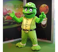 Personnage De Costume De Mascotte Redbrokoly De Gant De Baseball Vert Citron Vêtu D'un Gilet Et D'épingles À Châle Multicolore