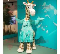 Personnage De Costume De Mascotte Redbrokoly De Girafe Bleu Sarcelle Habillé D'une Jupe Portefeuille Et De Coussinets Pour Les Pieds Multicolore
