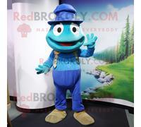 Personnage De Costume De Mascotte Redbrokoly De Grenouille Bleue Habillé D'un Pantalon Et De Casquettes En Velours Côtelé Multicolore