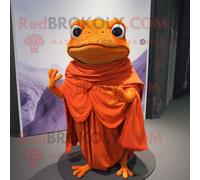 Personnage De Costume De Mascotte Redbrokoly De Grenouille Orange Habillé D'une Robe Portefeuille Et D'épingles À Châle Multicolore