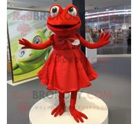 Personnage De Costume De Mascotte Redbrokoly De Grenouille Rouge Habillé D'une Jupe Plissée Et De Cravates Multicolore