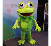 Personnage De Costume De Mascotte Redbrokoly De Grenouille Vert Citron Vêtu D'une Chemise Boutonnée Et De Bracelets De Cheville Multicolore