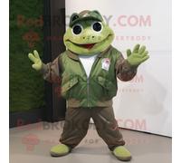 Personnage De Costume De Mascotte Redbrokoly De Grenouille Verte De Forêt Vêtu D'un Blouson Aviateur Et De Ceintures De Smoking Multicolore