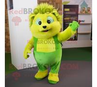 Personnage De Costume De Mascotte Redbrokoly De Hérisson Vert Citron Vêtu D'un Jean Évasé Et De Mitaines Multicolore