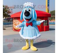 Personnage De Costume De Mascotte Redbrokoly De Hot Dogs Bleu Ciel Habillé D'une Jupe Et De N?uds Papillon Multicolore