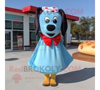 Personnage De Costume De Mascotte Redbrokoly De Hot Dogs Bleu Ciel Habillé D'une Jupe Et De N?uds Papillon Multicolore
