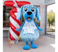 Personnage De Costume De Mascotte Redbrokoly De Hot Dogs Bleu Ciel Habillé D'une Jupe Et De N?uds Papillon Multicolore