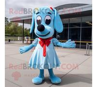 Personnage De Costume De Mascotte Redbrokoly De Hot Dogs Bleu Ciel Habillé D'une Jupe Et De N?uds Papillon Multicolore